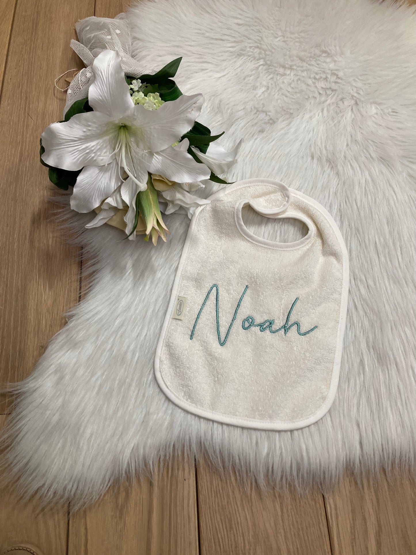 Slab met naam | Gepersonaliseerde baby slab katoen | Vanilla Milk