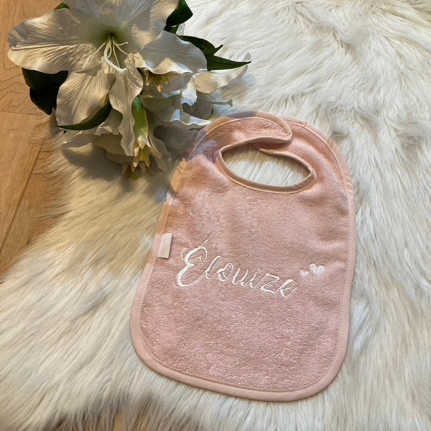 Slab met naam | Gepersonaliseerde baby slab katoen | Powder Blush