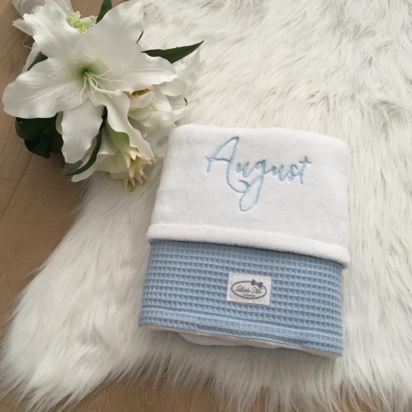 Winterdeken Warm wafel lichtblauw/wit