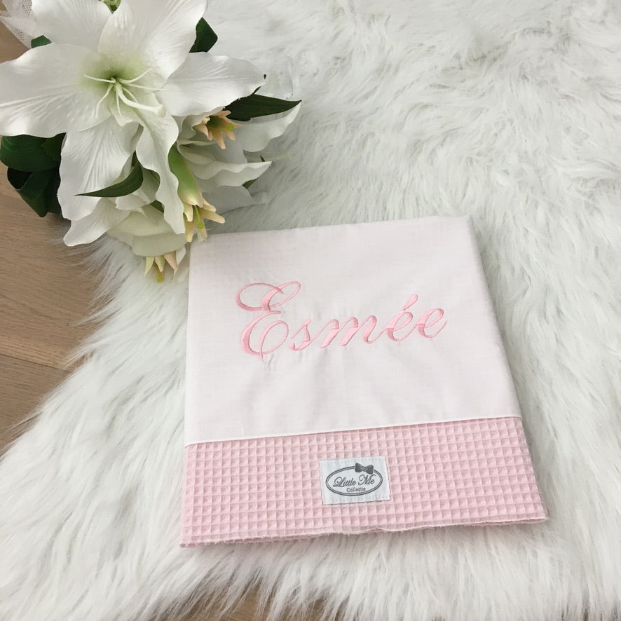 Warm Wafel Lakentje met naam | Gepersonaliseerde | Baby Pink