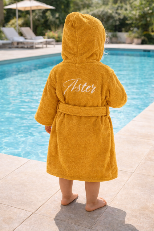 Baby badjas met naam | Gepersonaliseerde | golden ocher