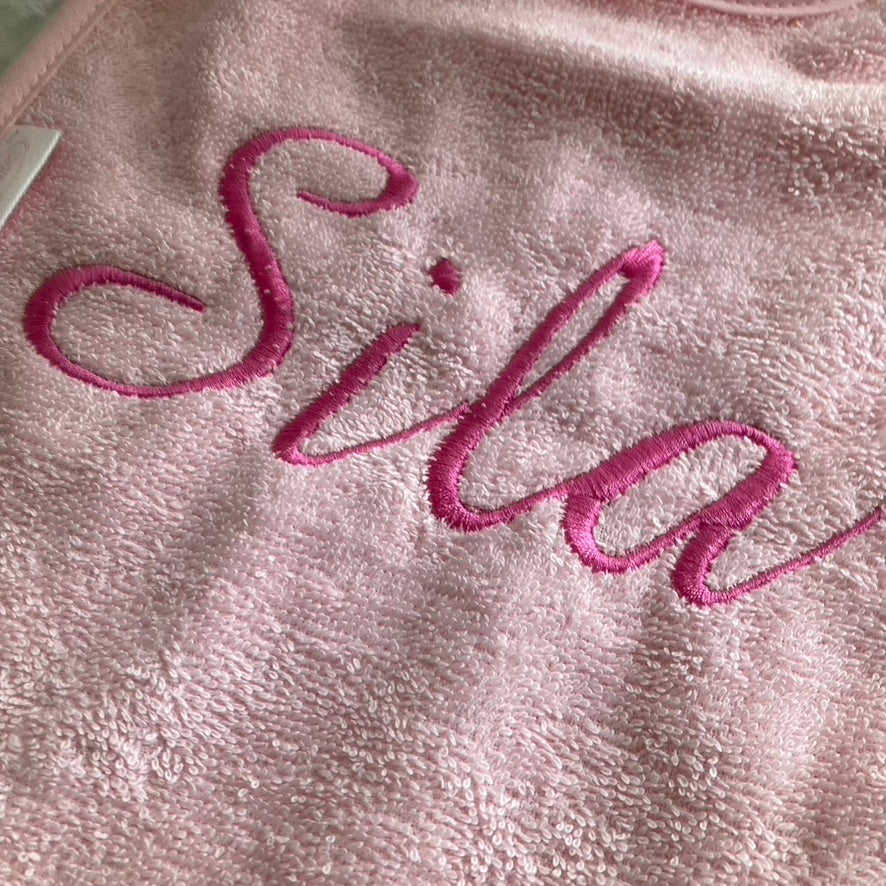 Slab met naam | Gepersonaliseerde baby slab katoen | Baby Pink