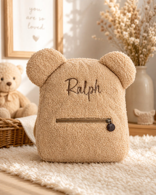 Teddy Kinderrugzak met Naam Beige | Gepersonaliseerd