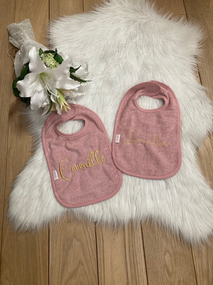 Slab met naam | Gepersonaliseerde baby slab katoen | Vintage Rose