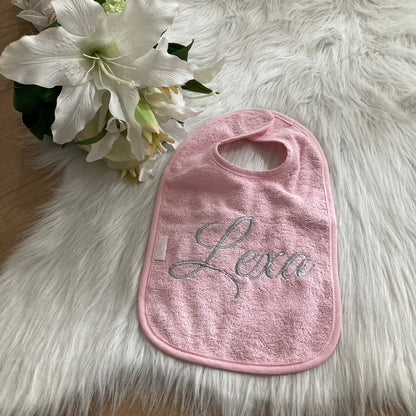 Slab met naam | Gepersonaliseerde baby slab katoen | Baby Pink