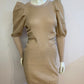 Shiny beige sweater dress with gathered sides