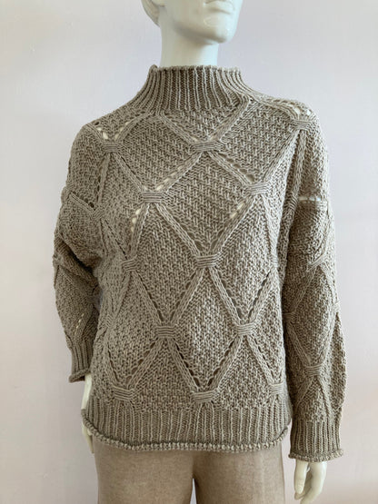 Plain oversized sweater in alpaca and wool beige