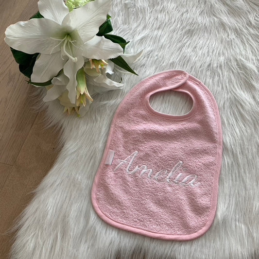 Slab met naam | Gepersonaliseerde baby slab katoen | Baby Pink