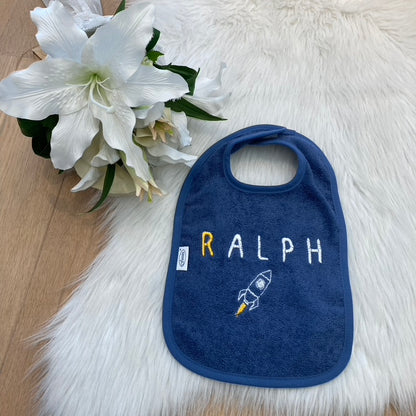 Slab met naam | Gepersonaliseerde baby slab katoen | Demin Blue