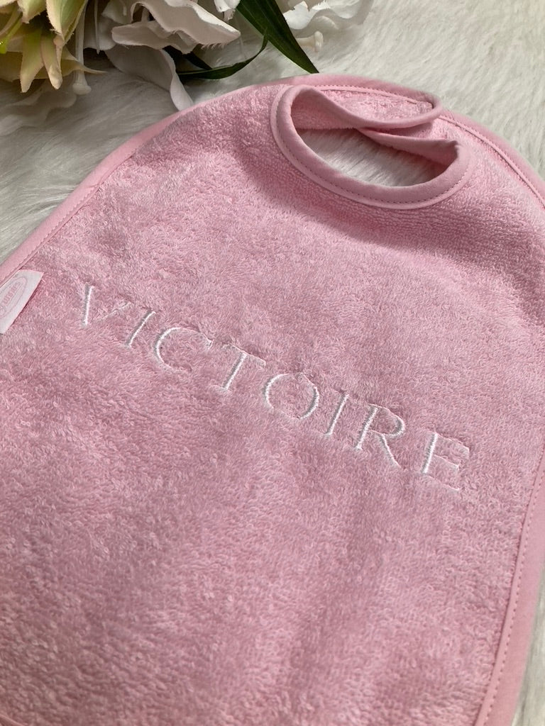 Slab met naam | Gepersonaliseerde baby slab katoen | Baby Pink