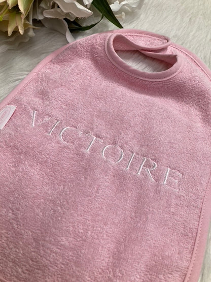 Slab met naam | Gepersonaliseerde baby slab katoen | Baby Pink