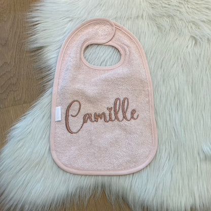 Slab met naam | Gepersonaliseerde baby slab katoen | Powder Blush