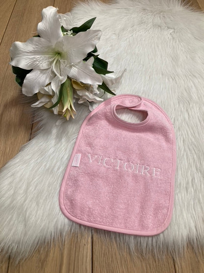 Slab met naam | Gepersonaliseerde baby slab katoen | Baby Pink