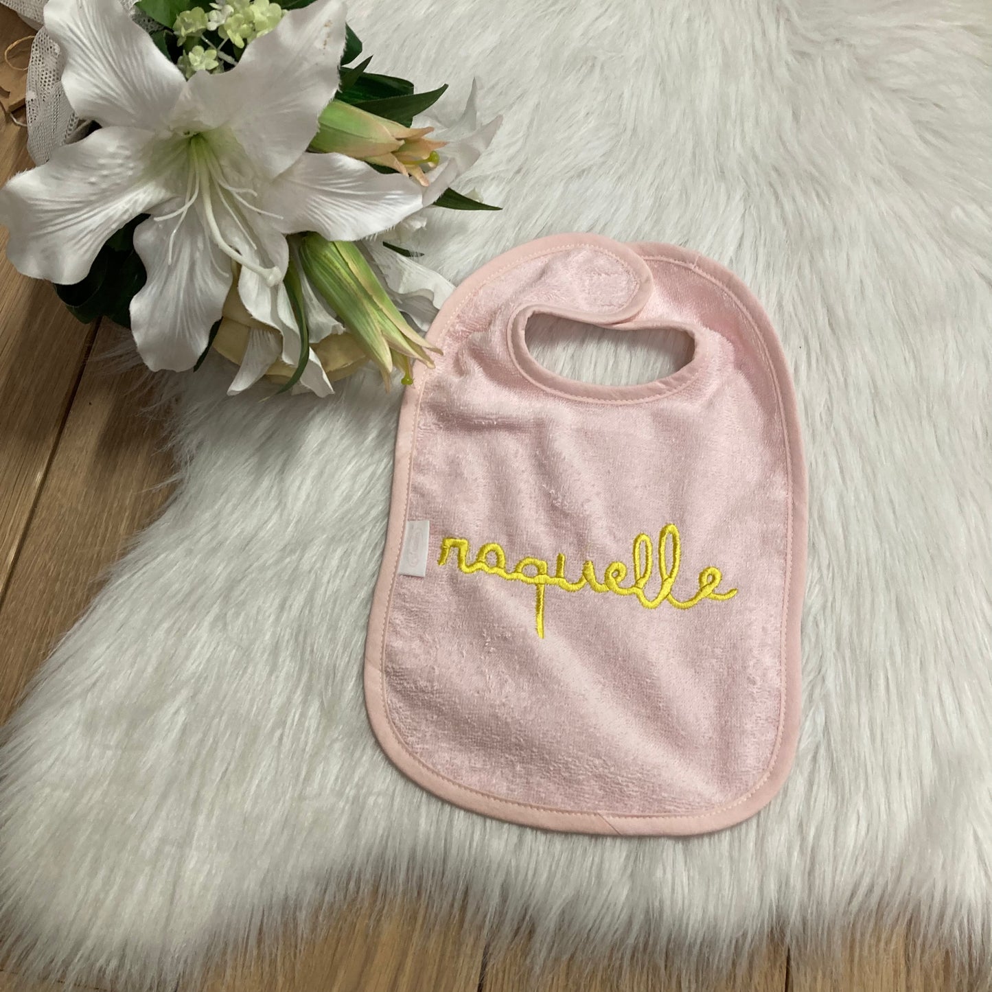 Slab met naam | Gepersonaliseerde baby slab katoen | Powder Blush