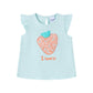 Blauw t-shirt met straberry in bloemen en vlindermouwen