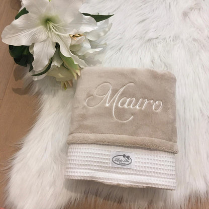 Warm Wafel Winterdekentje met naam | Gepersonaliseerde | Soft Cloud/Warm Sand