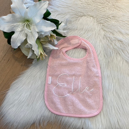 Slab met naam | Gepersonaliseerde baby slab katoen | Baby Pink