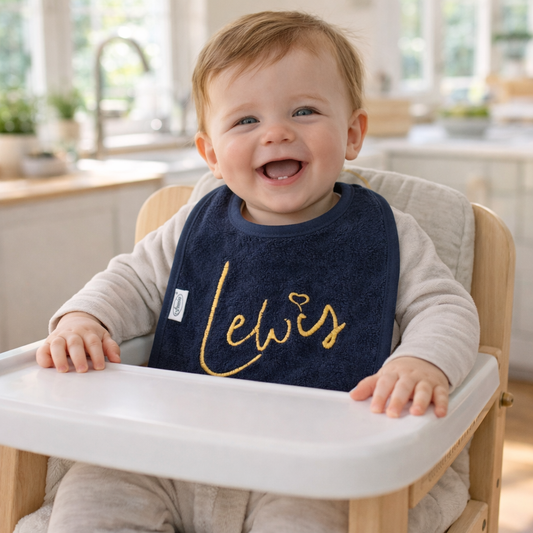 Slab met naam | Gepersonaliseerde baby slab katoen | Deep Nacy