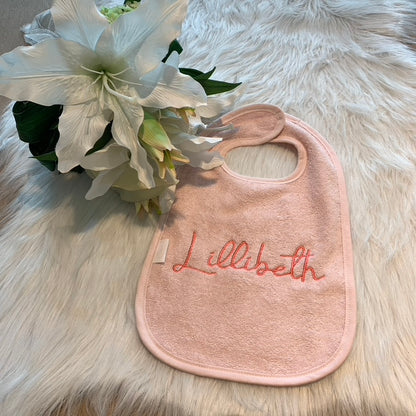 Slab met naam | Gepersonaliseerde baby slab katoen | Powder Blush