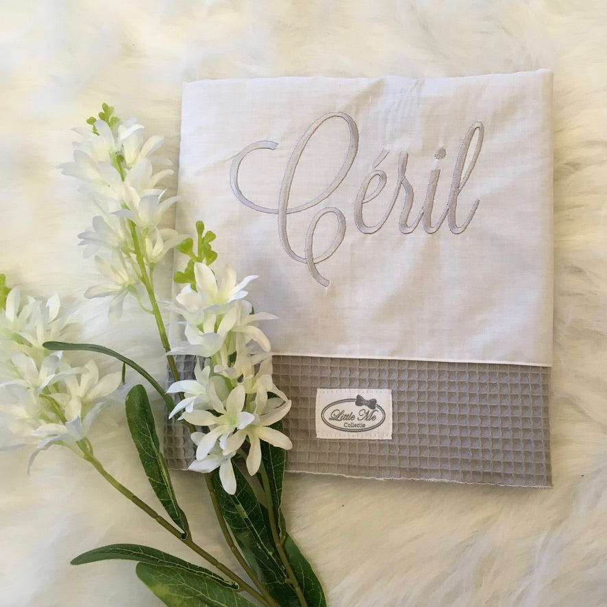 Warm Wafel Lakentje met naam | Gepersonaliseerde | Misty Grey