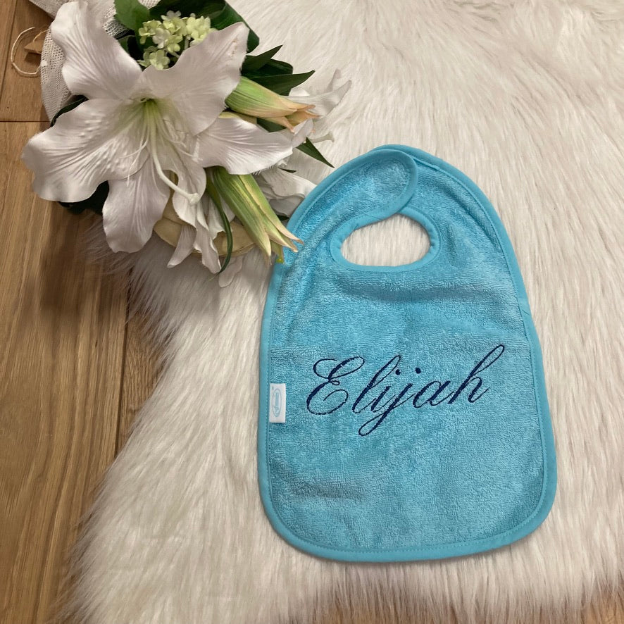 Slab met naam | Gepersonaliseerde baby slab katoen | Sky Blue