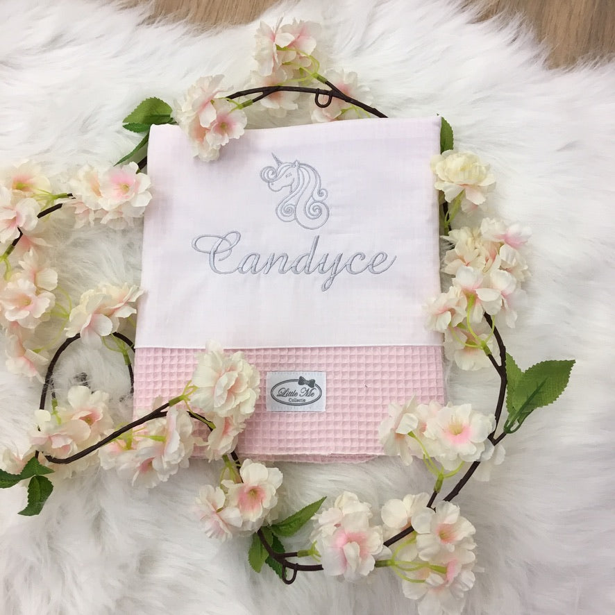 Warm Wafel Lakentje met naam | Gepersonaliseerde | Baby Pink