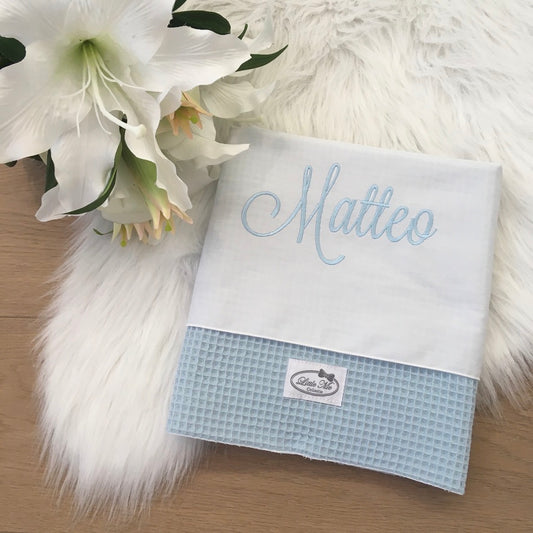 Warm Wafel Lakentje met naam | Gepersonaliseerde | Sky Blue