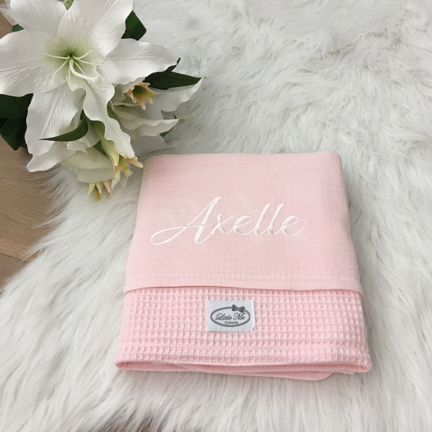 Warm Wafel Zomerdekentje met naam | Gepersonaliseerde | Baby Pink