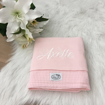 Warm Wafel Zomerdekentje met naam | Gepersonaliseerde | Baby Pink