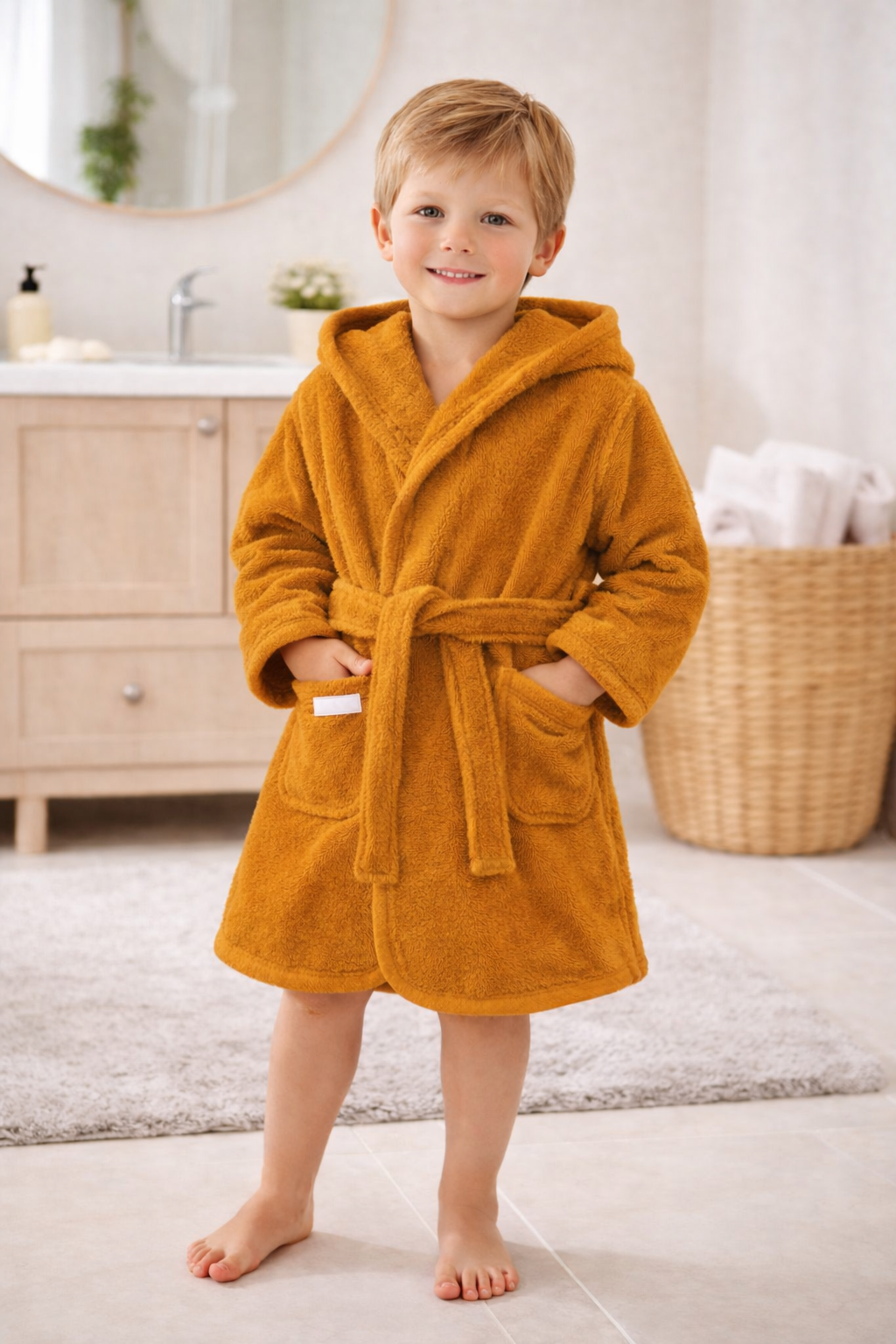 Baby badjas met naam | Gepersonaliseerde | golden ocher