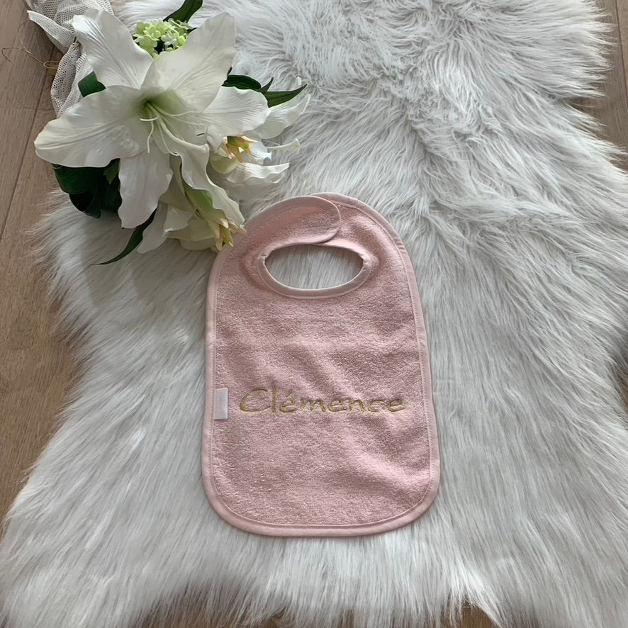 Slab met naam | Gepersonaliseerde baby slab katoen | Powder Blush