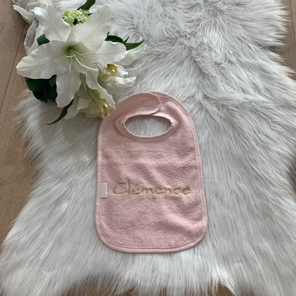Slab met naam | Gepersonaliseerde baby slab katoen | Powder Blush