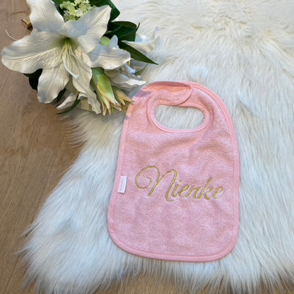 Slab met naam | Gepersonaliseerde baby slab katoen | Baby Pink