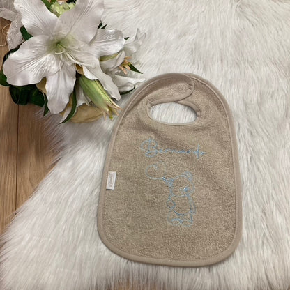 Slab met naam | Gepersonaliseerde baby slab katoen | Warm Sand