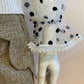 White ribbed sweater with puff sleeves in plumetis tulle
