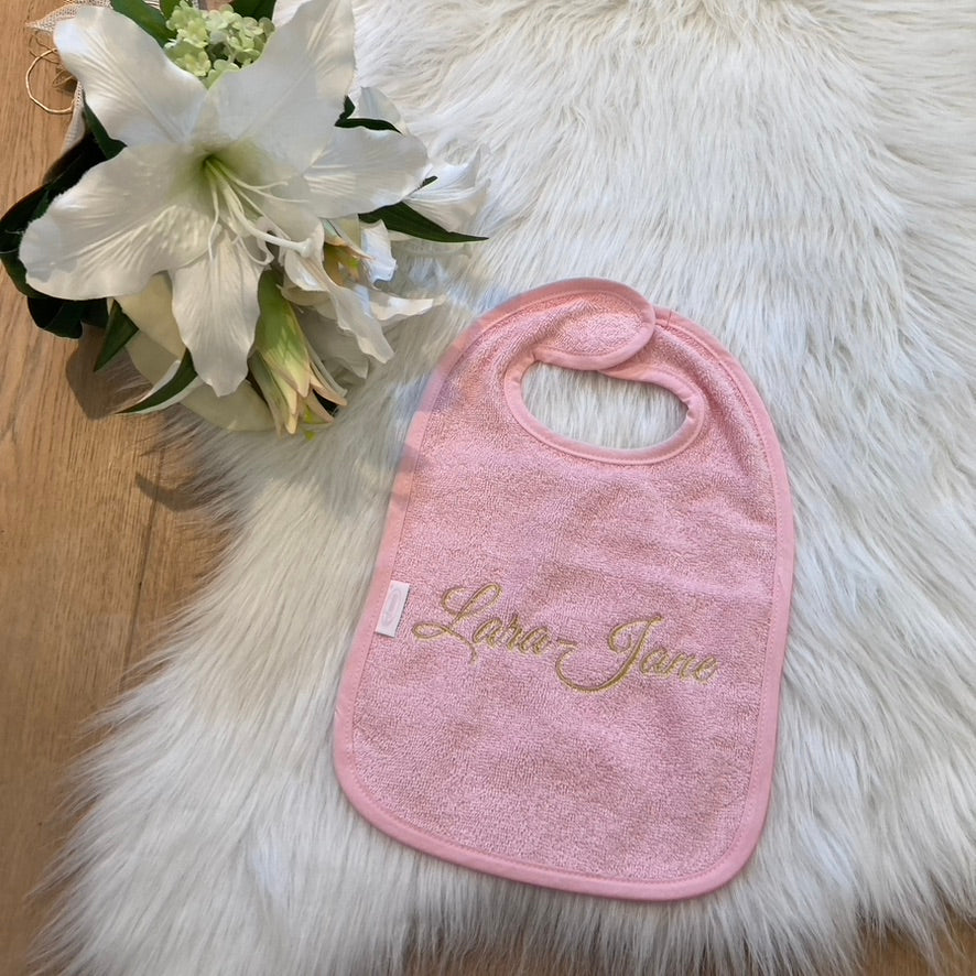 Slab met naam | Gepersonaliseerde baby slab katoen | Baby Pink