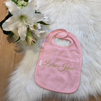 Slab met naam | Gepersonaliseerde baby slab katoen | Baby Pink