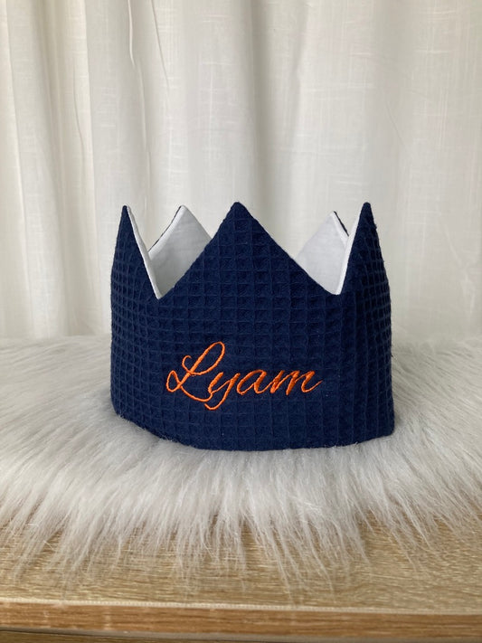 Warm wafel verjaardagskroon met naam | Gepersonaliseerde | Deep Navy