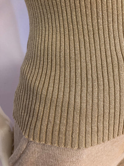 Beige turtleneck cropped sleeveless sweater
