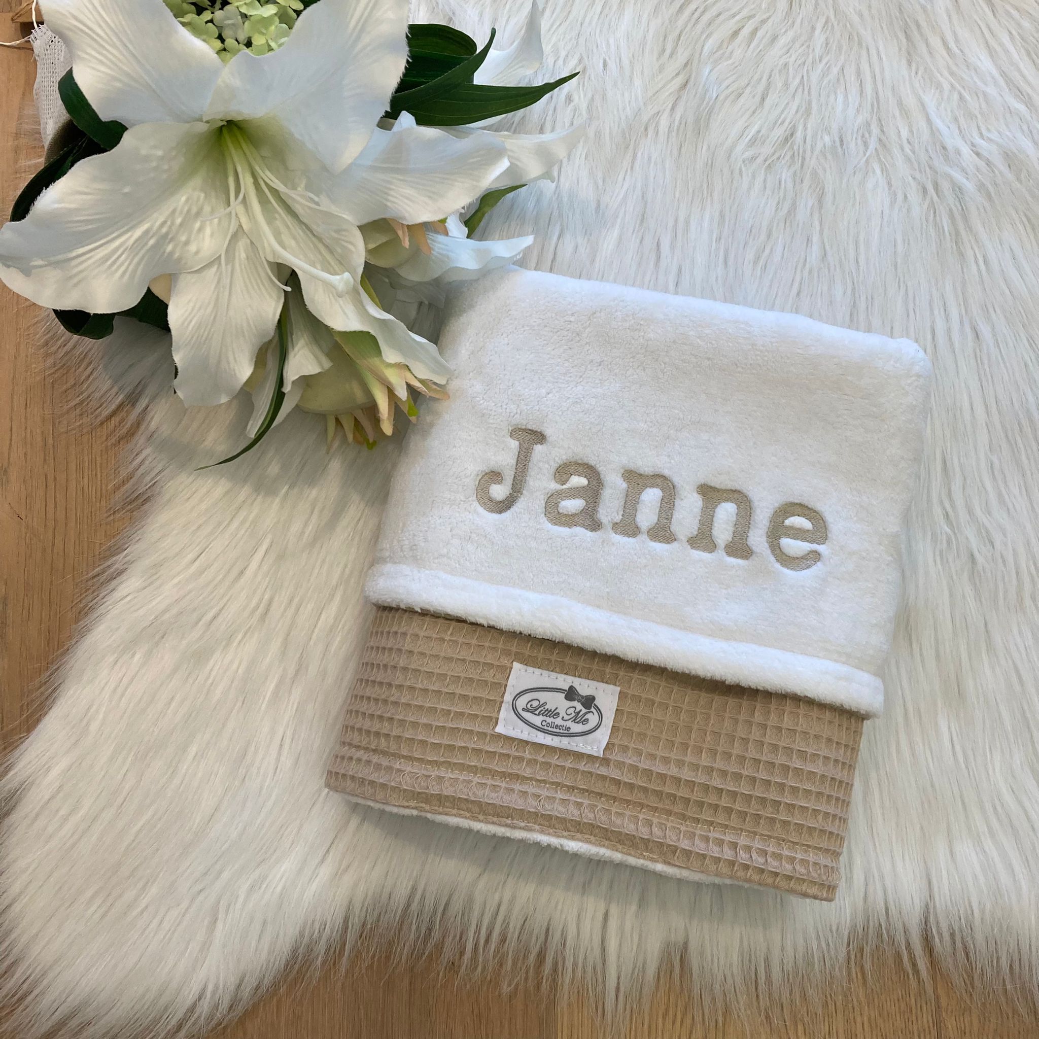 Winterdeken Warm wafel beige/wit