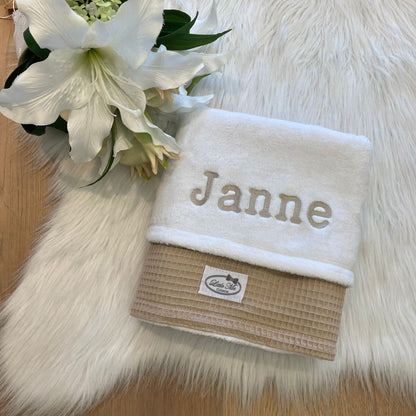 Warm Wafel Winterdekentje met naam | Gepersonaliseerde | Warm sand/ soft cloud