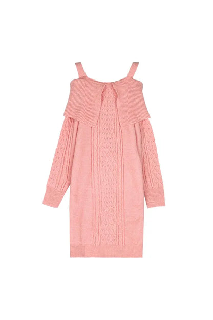 Cable knit sweater dress roze