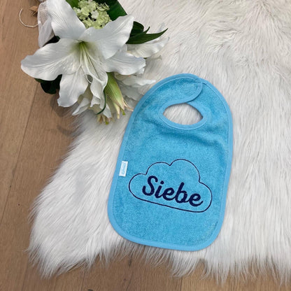 Slab met naam | Gepersonaliseerde baby slab katoen | Sky Blue