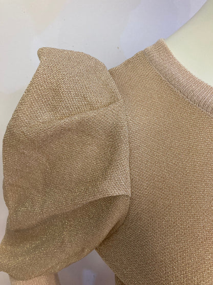 Shiny beige sweater dress with gathered sides