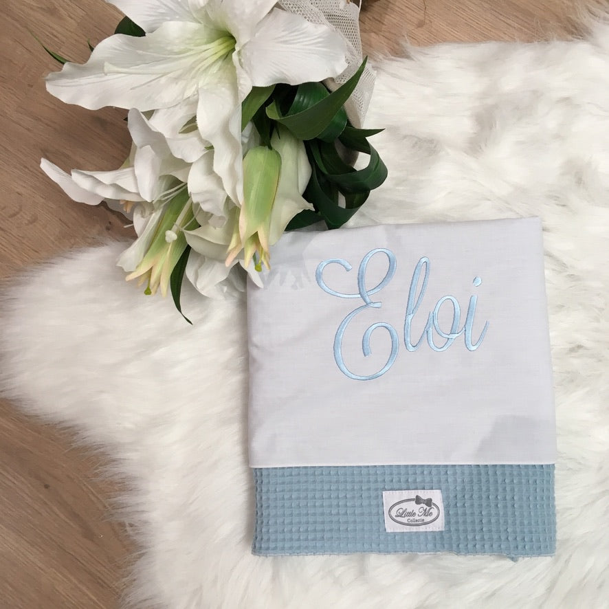 Warm Wafel Lakentje met naam | Gepersonaliseerde | Sky Blue