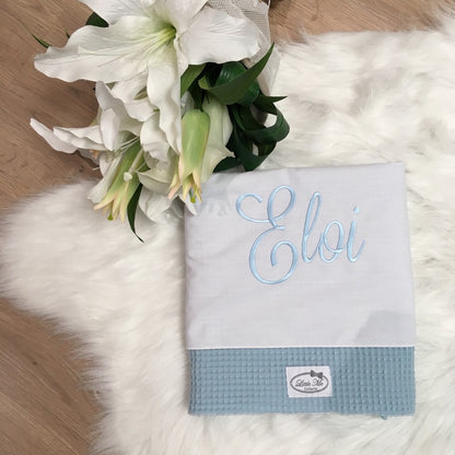 Warm Wafel Lakentje met naam | Gepersonaliseerde | Sky Blue