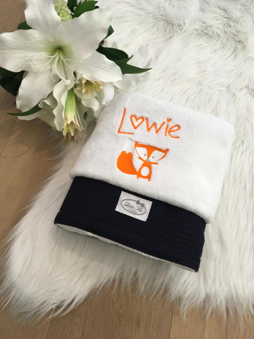 Winterdeken warm wafel Marine blauw/wit