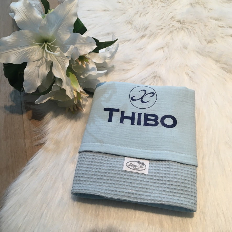 Warm Wafel Zomerdekentje met naam | Gepersonaliseerde | Sky Blue