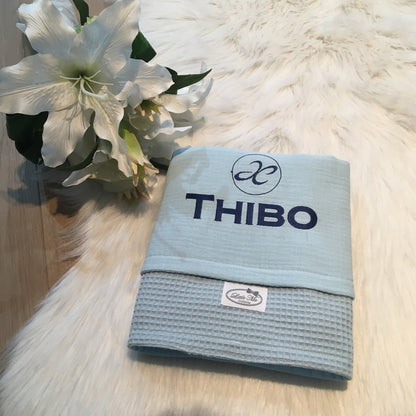 Warm Wafel Zomerdekentje met naam | Gepersonaliseerde | Sky Blue