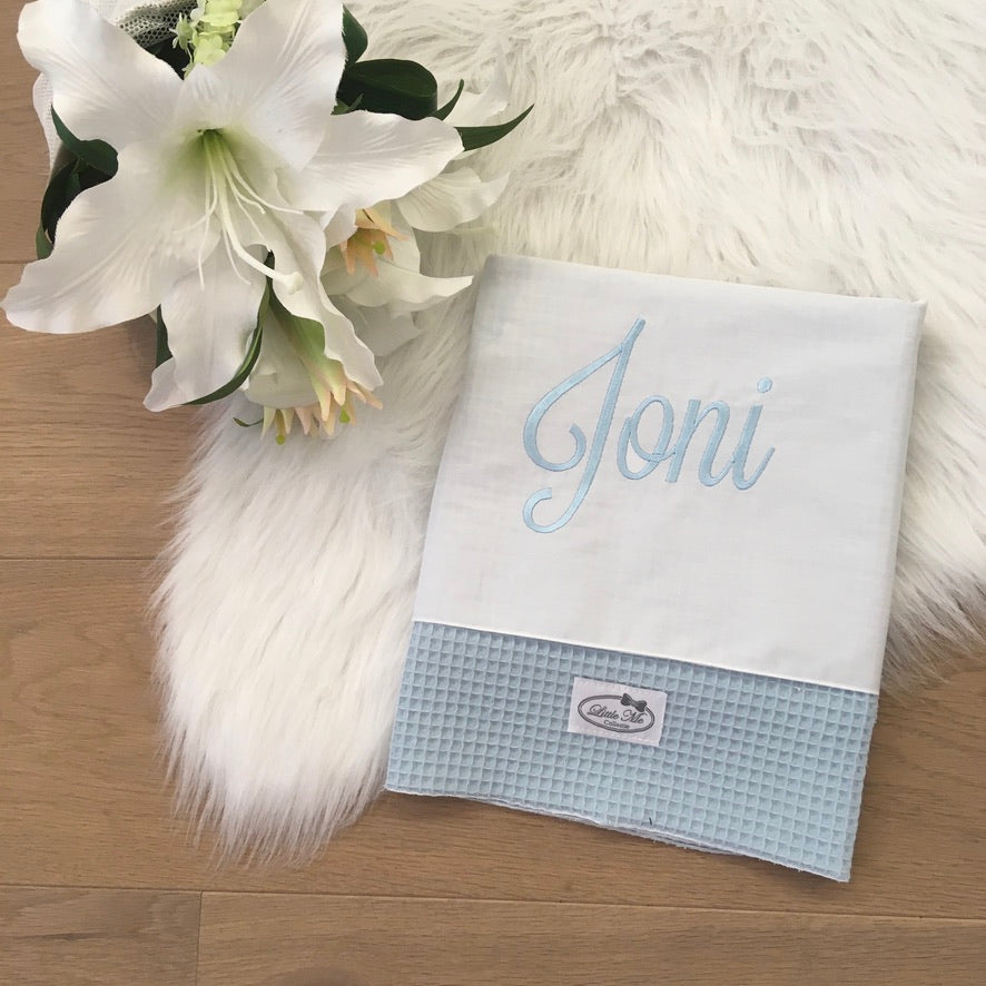 Warm Wafel Lakentje met naam | Gepersonaliseerde | Sky Blue